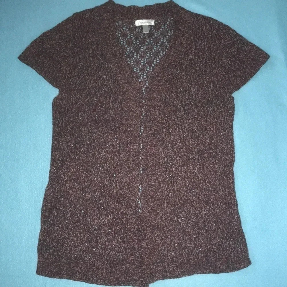 DRESSBARN crocheted multi colored cap short sleeves semi-sheer cardigan size XL